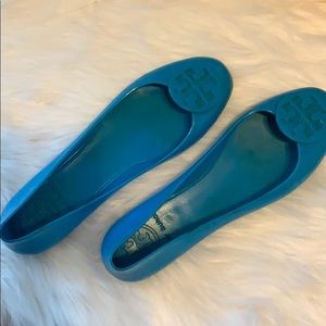 Tory Burch turquoise rain ballet flats